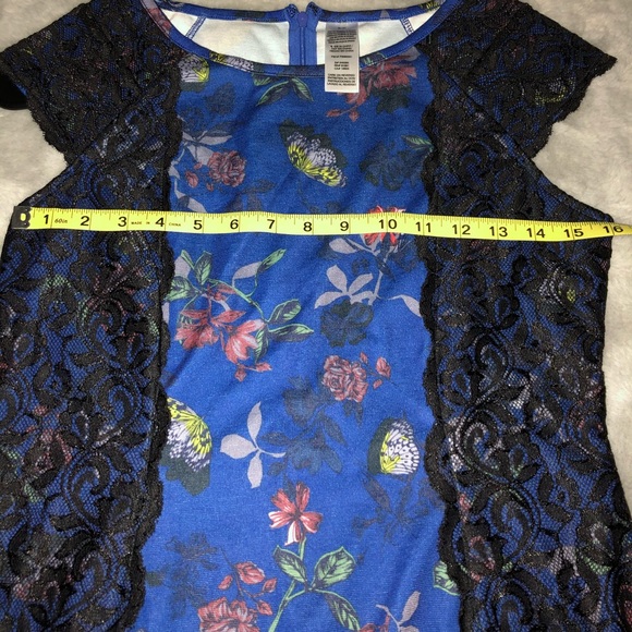 Black Lace Dress Blue Butterfly Print Midi - Picture 8 of 11
